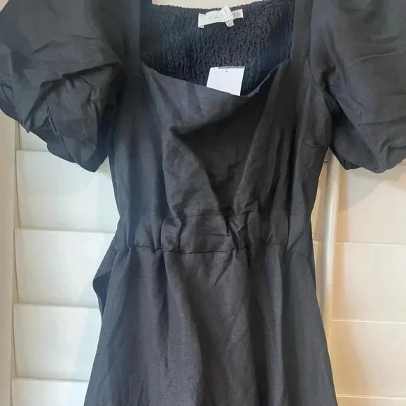 ASTR THE LABEL NWT Black Linen MIDI Cut Out Puff Sleeve Angeles Dress M - Picture 8 of 10